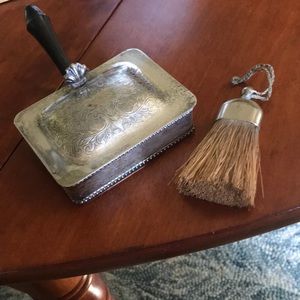 Vintage Silver (not sterling) crumb catcher with little broom